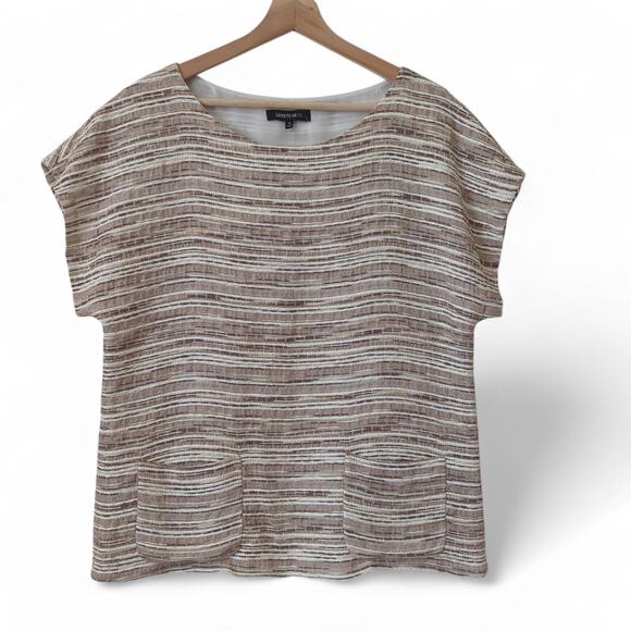 Lafayette 148 New York Top Womens 12 Textured Neutral Knit Silk Cotton Blouse - Picture 1 of 6